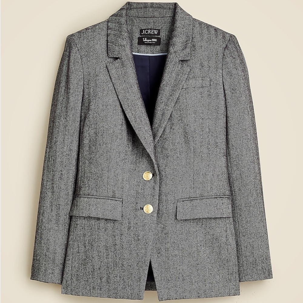 J. Crew Women's Madelyn Blazer in herringbone wool blend with Gold Buttons